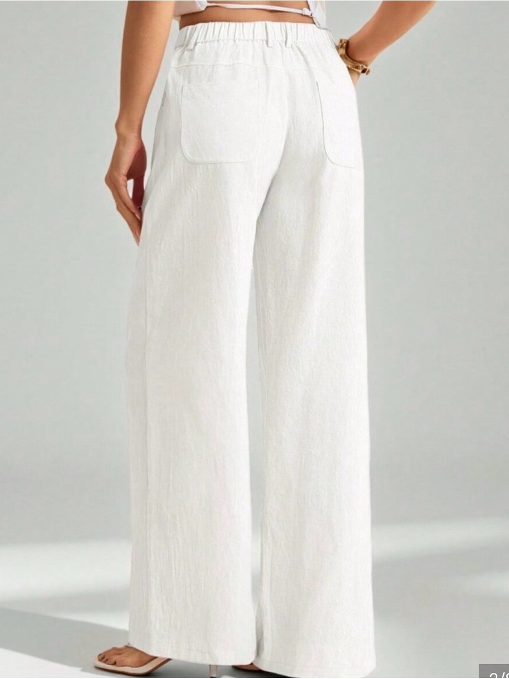 White Casual Women's Washed Low Waist Straight Pants - Picture 2 of 4